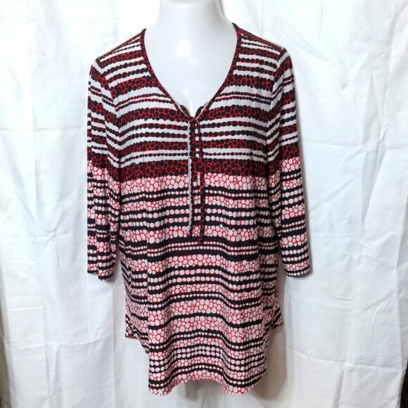 CHICO'S 3 Red Black Dot Career 3/4 Top XL 16 - Picture 1 of 12